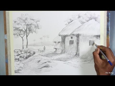 Mountains and Pine Tress Watercolor Pencil Landscape Drawing | steps to follow