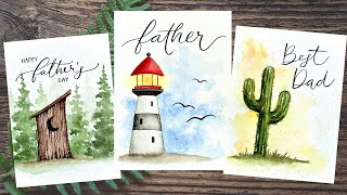 3 Easy Father's Day Cards! Step-by-Step Watercolor Cards! DIY Father's Day Gift!