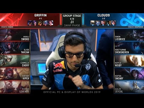 GRF vs C9 Highlights Game 2 Worlds 2019 Group A Day 6 | Griffin vs Cloud9