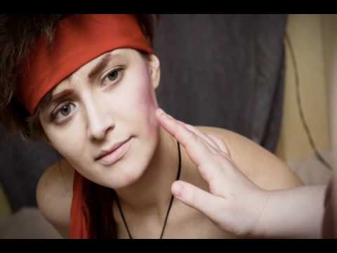 Wounded Sanada Yukimura. Cosplay make-up.Making