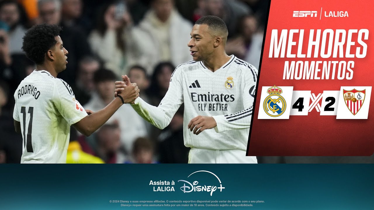 RODRYGO e MBAPPÉ fazem GOLAÇOS, e Real Madrid bate Sevilla por 4 a 2 em LALIGA | Melhores momentos