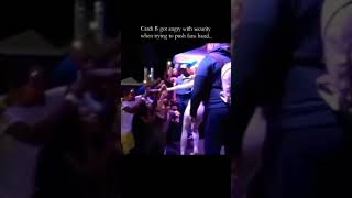 Cardi B got angry with security when trying to push fan's hand..