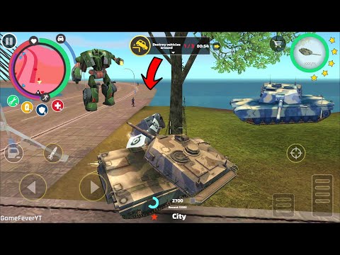 Rope Hero Vice Town (Army Tank Fight Car Robot) Police Car Stuck on Tree - Android Gameplay HD