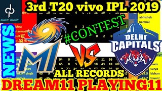 MI vs DC 3rd T20 IPL MATCH DREAM11 TEAM PREDICTION | indus games & fanfight teams | mumbai indians