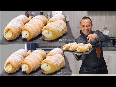 CANNOLI FRITTI RIPIENI CHIAMATI ANCHE CARTOCCI. CON CREMA INTERNA SPETTACOLARE.Corso di pasticceria