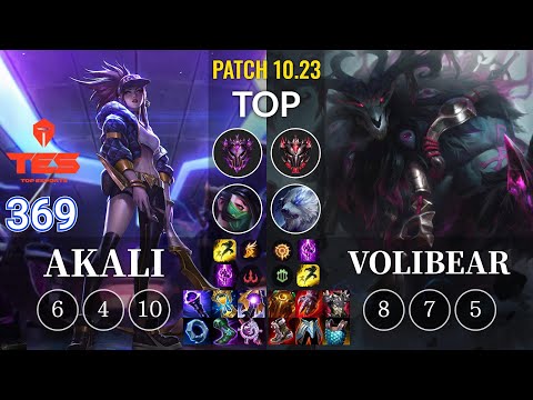 TES 369 Akali vs Volibear Top - KR Patch 10.23
