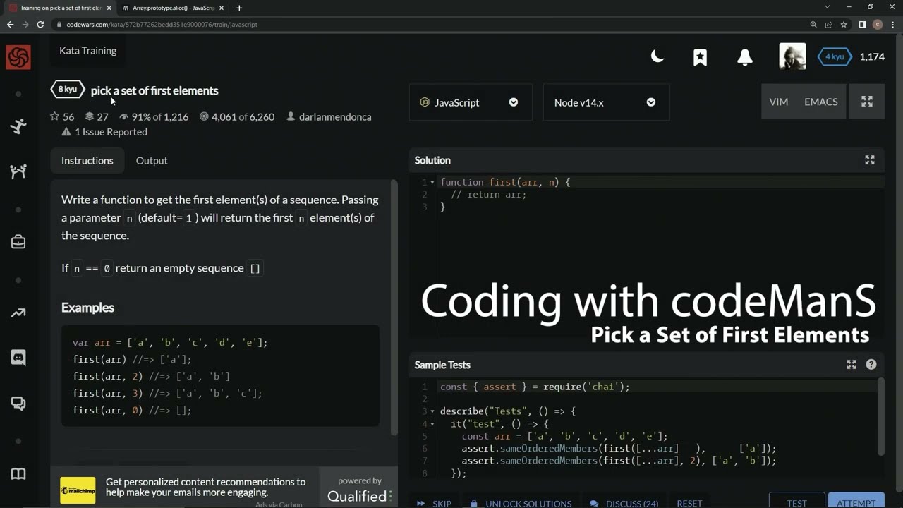 Codewars 8 kyu Pick a Set of First Elements Javascript