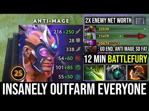 WTF 12Min Battlefury [Anti Mage] 100% Outfarm Everyone 2x Enemy Net Worth 24Kills & 860GPM - DotA 2