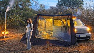 🍊 감귤밭 아늑한 어닝 텐트속에서 차박하기🚙 | 비어캔 치킨과 말차 감귤 케이크 만들어 먹기