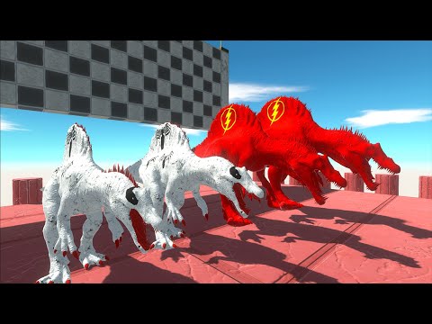 2X VENOM vs 2X FLASH SPINOSAURUS CHAMPIONS SPEED RACE SKY RUN - Animal Revolt Battle Simulator
