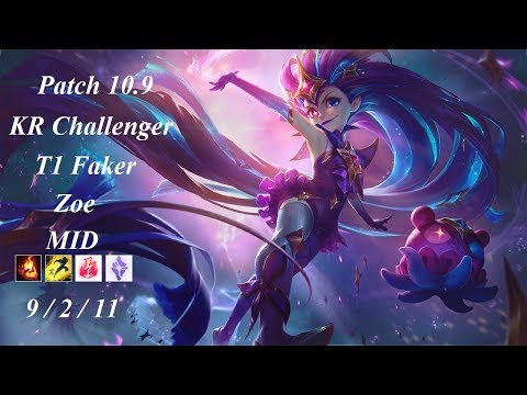 T1 Faker - Zoe vs Pantheon - KR Challenger 839 LP - Patch 10.9
