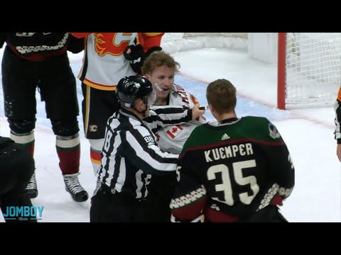 Darcy Kuemper drops Matthew Tkachuk in Flames and Coyotes fight, a breakdown