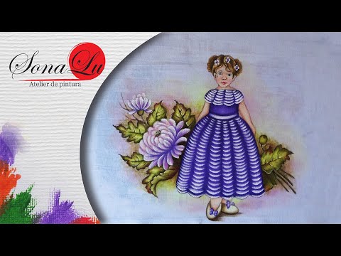 Aula 134 - Menina com Crisântemos em Pano de Prato - Parte 1