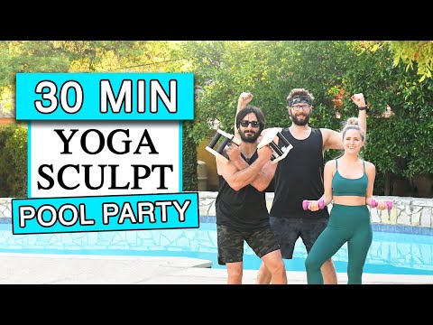 30 Min Yoga Sculpt Pool Party 🎉💦 Fun Backyard Workout