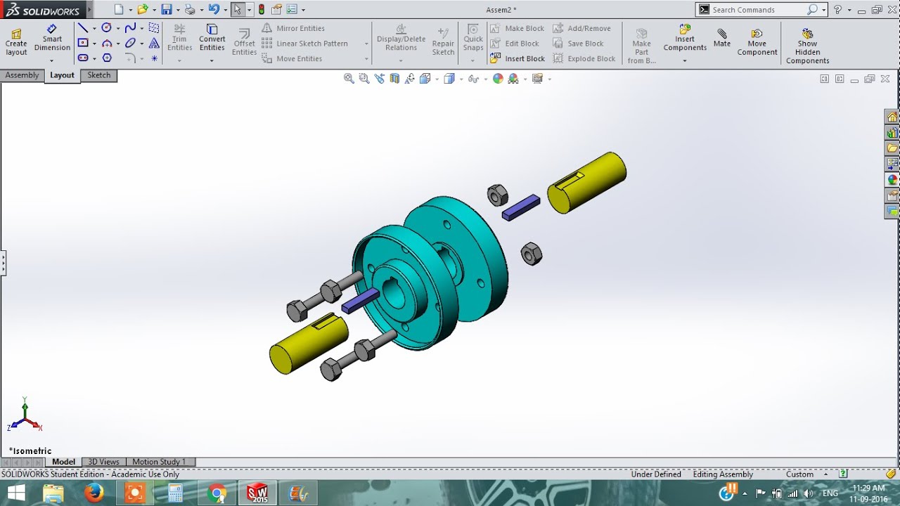 solidworks tutorial | flange coupling | exploded view
