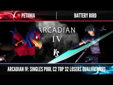 Arcadian 4 - Petunia (Falco) vs. Battery Bird (Marth) - SSBM Singles Pool C1 Top 32 Losers Qualifier