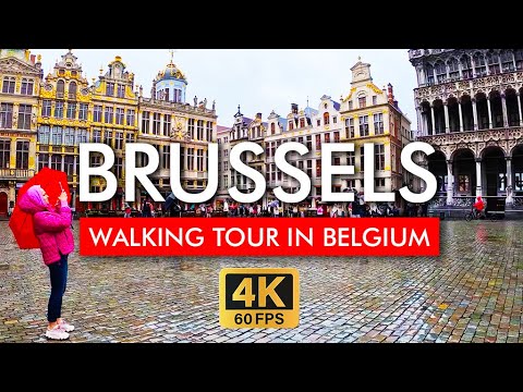 🇧🇪 Brussels Walking Tour Belgium in 4K Video. Explore at rain from the Grand Place to Manneken Pis