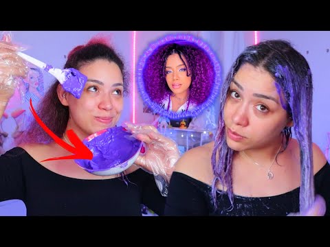 PINTEI MEU CABELO CACHEADO DE ROXO EM CASA