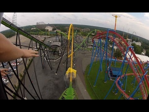 Six Flags Green Lantern POV HD Roller Coaster Front Seat On Ride B&M Steel Stand Up GoPro Video Video