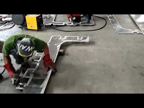 Modular Barge production pictures 1 Bottom sheets are joined,  frames are welded ready to be stood