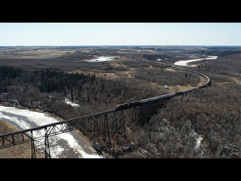 Rare view of the Ardley Bridge  over the Red Deer river on the Three hills Sub