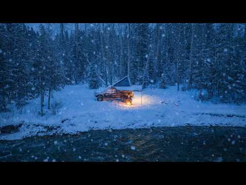 Peaceful Truck Camping During a Snowstorm in Montana