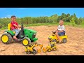 Kids Rescue Stuck Car With Tractor Fun Construction Zone Play With JCB Other Toys