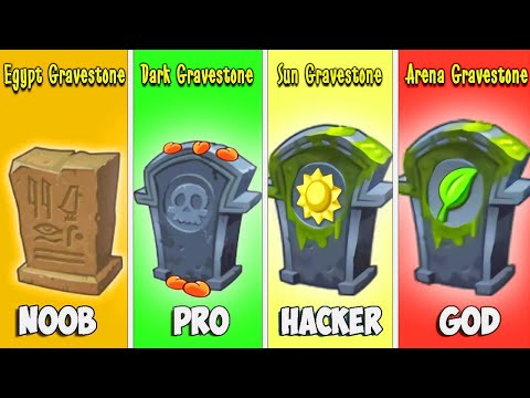 PvZ2 10.5.1 Challenge - How Many Plants Can Defeat 8 Gravestone level up Noob - Pro - God?