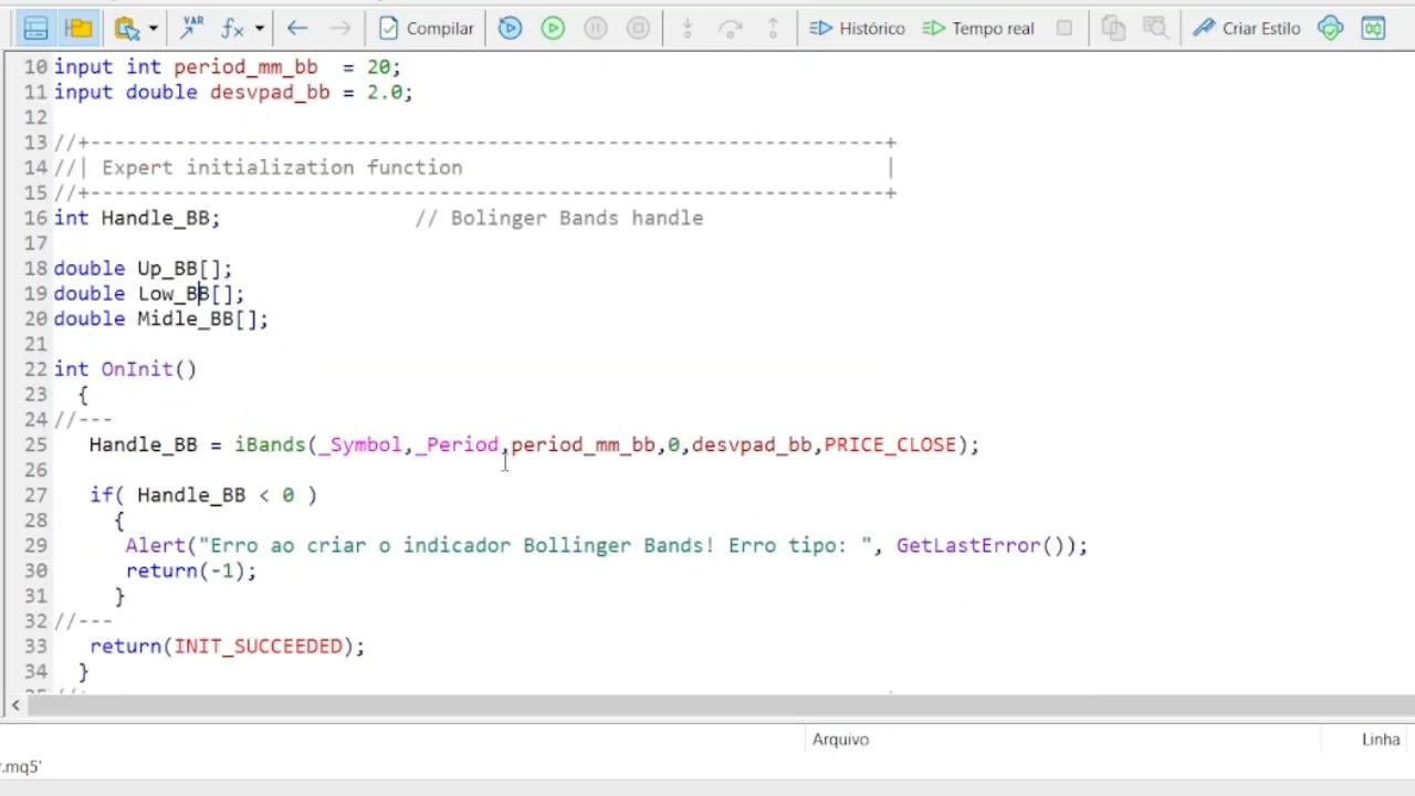 Como estruturar códigos do Indicador Bandas de Bollinger em um Robô - MetaTrader 5