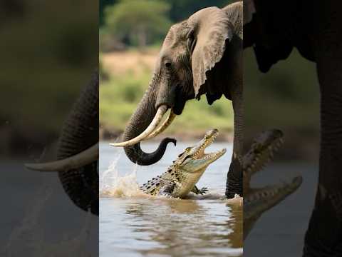 MIGHTY ELEPHANT HURLS CROCODILE IN RIVER CLASH! #elephant #crocodile #wildlife #animal 🐘🐊