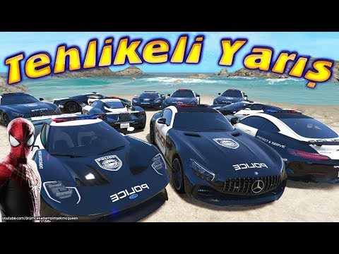 Tehlikeli Yarış Polis Arabası Ford ve Mercedes Challenge Örümcek Adam ve Örümcek Çocuk Yarışıyor