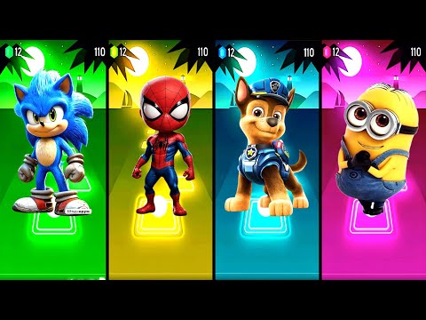 Sonic 🆚 Spidey 🆚 Paw Patrol 🆚 Minions in Tiles Hop EDM Rush🎶