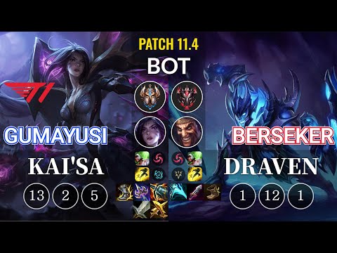 T1 Gumayusi Kai'Sa vs Berseker Draven Bot - KR Patch 11.4