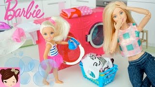 Chelsea Makes a Huge Mess with Barbies Toy Washing Machine  - Stories with Dolls