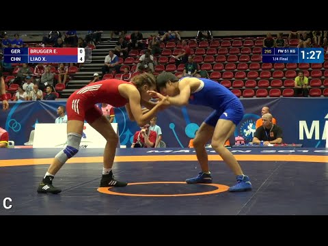 1/4 FW - 51 kg: X. LIAO (CHN) df. E. BRUGGER (GER), 6-0