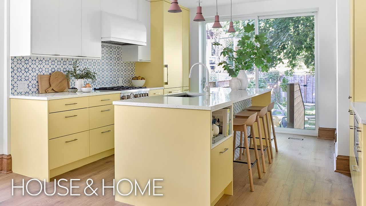 Makeover: Scandi Style Modern Yellow Kitchen and Small Pink Terrazzo Bathroom - Video
