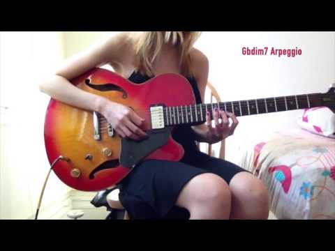 Alternating Gbdim7 & Bbmaj7 Arpeggio; F7 & Bbmaj7 Chord (4 Positions) Lead Guitar Practice Exercise