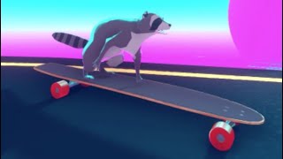 Tanuki Sunset - A Synthwave Raccoon Downhill Longboard-Skating Game!
