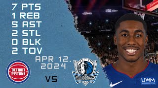 Jaden Ivey player Full Highlights vs MAVERICKS NBA Regular season game 12-04-2024