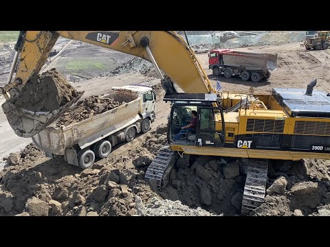 Caterpillar 390D Excavator Loading Mercedes Arocs 4142 And Man Trucks - Pyramis ATE