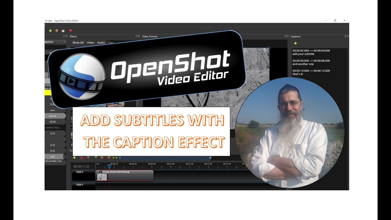 How to add subtitles to your video using the caption effect in Openshot 2.6.1.