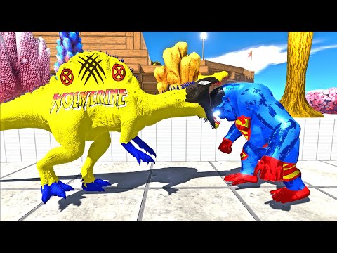 WOLVERINE SPINOSAURUS vs SUPERMAN GORO DEATH RUN - Animal Revolt Battle Simulator ARBS