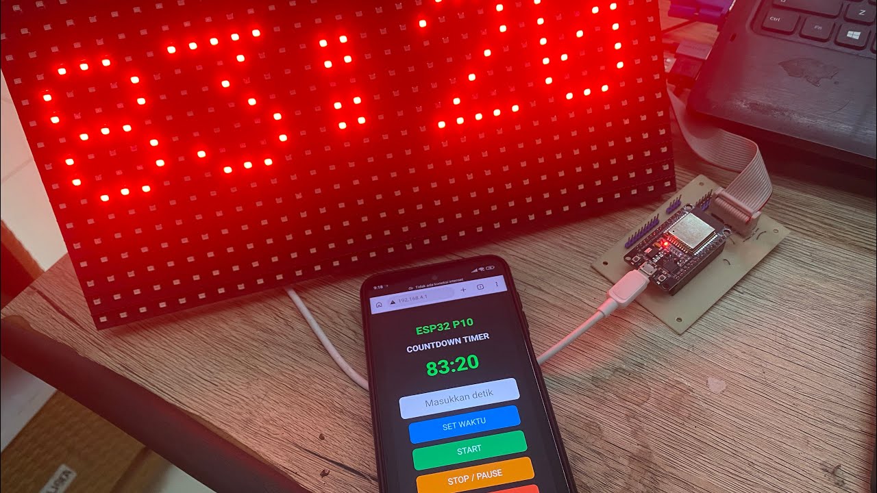Timer Ujian Sekolah atau Olahraga Countdown Timer Esp32 DMD P10 input via Browser HP