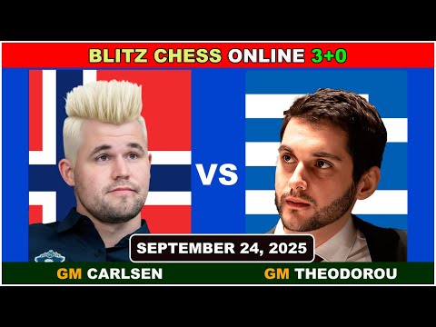 Magnus Carlsen vs Nikolas Theodorus | Blitz Chess 3+0 | ChessCom | September 24, 2025