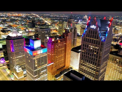 Detroit Skyline Goes Red, White & Blue