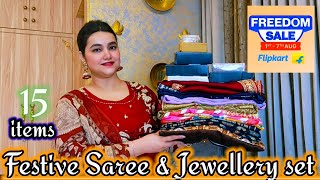 Flipkart freedom sale upto 80% Off Festive wear 15 Saree & Jewellery set haul @PoojaRikichoyal 