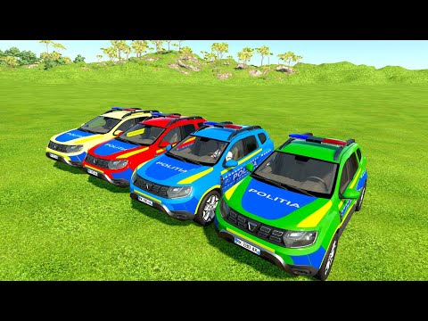 POLICE CARS OF COLORS ! COLORED DUSTER AND DACIA LOGAN POLICE CARS TRANSPORTING TO GARAGE ! FS22
