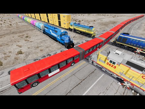 Long Articulated Bus Accident on Rail #95 - Beamng.Drive | Dancing Cars