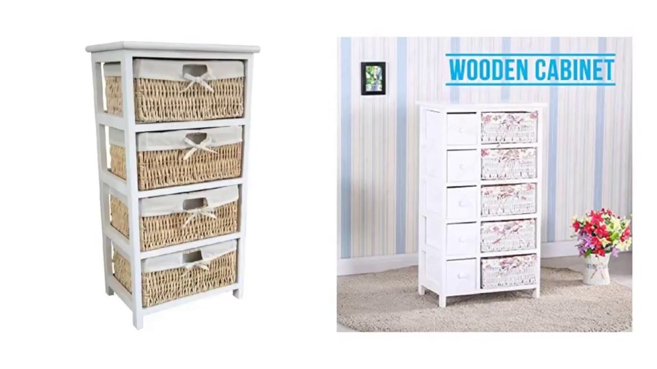 Watch video White Wooden Storage Cabinet with Wicker Baskets Now White Wooden Storage Cabinet with Wicker Baskets