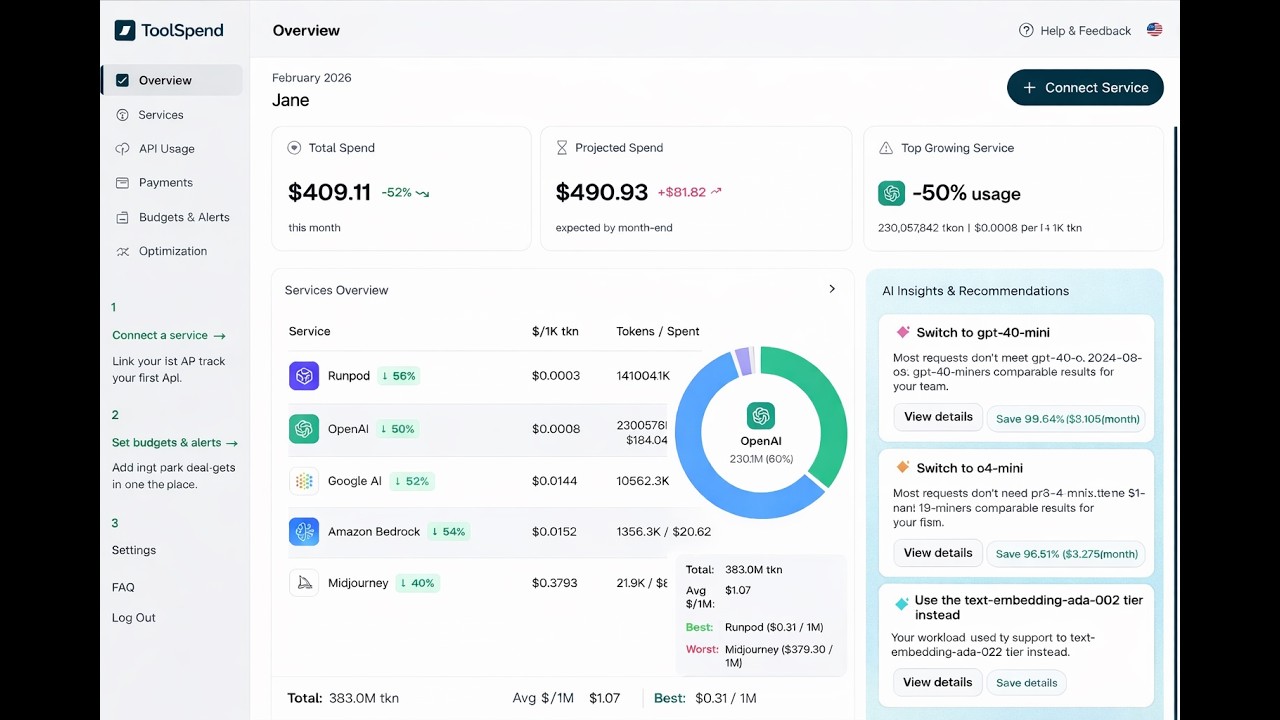 AI Cost Management: Stop Surprise OpenAI & SaaS Bills | ToolSpend Overview